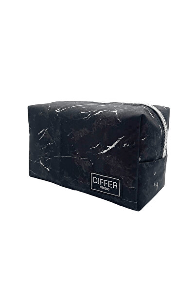 Differ Studio Черна мраморна шарка, водоустойчива широка чанта за моливи/грим/козметика/пътуване/ръчна чанта