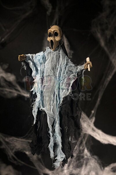 Huzur Party Store Mavi Kafatası Asalı Çığlık Cadı 45 Cm Pilli Sese Duyarlı Hareketli Halloween Cadılar Bayramı Parti