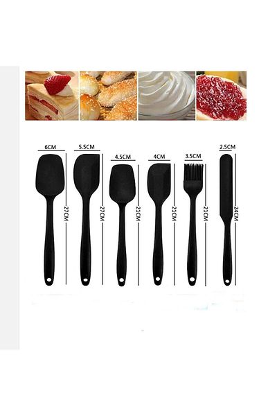 Hayal Sepeti Black Silicone Spatula spoon Set 6 PiecesBlack one-piece