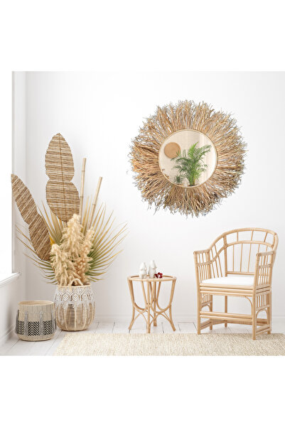 BOHEM Wind Muz Lifi Ayna - Büyük Boy 70 Cm - Rafya - Handmade – Dekoratif