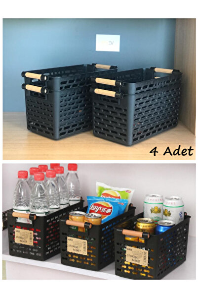 Bayev 4 Adet Siyah Ahşap Renk Saplı Buzdolabı Mutfak Düzenleyici Banyo Düzenl...