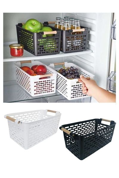 Bayev Set of 4 (2 Black 2 White) Wooden Colored Kitchen Bathroom Organizer - Bread and Vegetable Basket