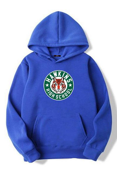 Buğraterzimoda High School Printed Unisex Καγκουρό με τσέπη με κουκούλα μπλε φούτερ με κουκούλα