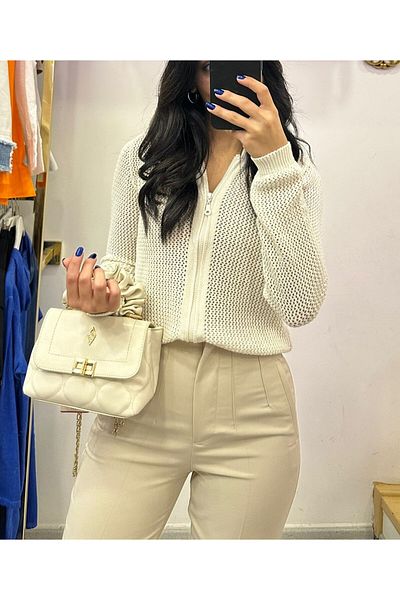 KAROL Floated Cream Fabric Trousers