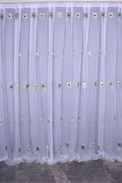 AKÇA TEKSTİL BRODE 1035 PATTERN WHITE COLOR SINGLE WING Ready planted Pleated Background Curtain 300*260 cm
