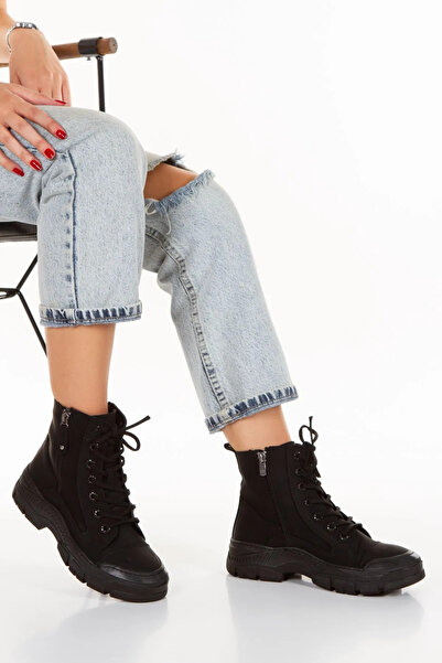 DARUGA Kadın Siyah Bağcıklı Fermuarlı Şık Bot