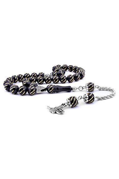 PİGADO Μαύρο ροζάριο Ουρανιστικής Επαρχίας με κίτρινες ορειχάλκινες κεντημένε...