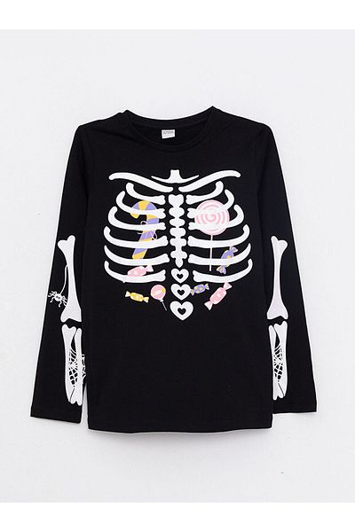 LC Waikiki Crew Neck Printed Long Sleeve Girl's T-Shirt Skirt and Socks