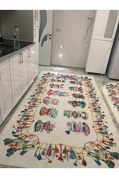 simenteks Dijital Baskı Yıkanabilir Kaymaz Taban Leke Tutmaz Yolluk Kilim Sal...