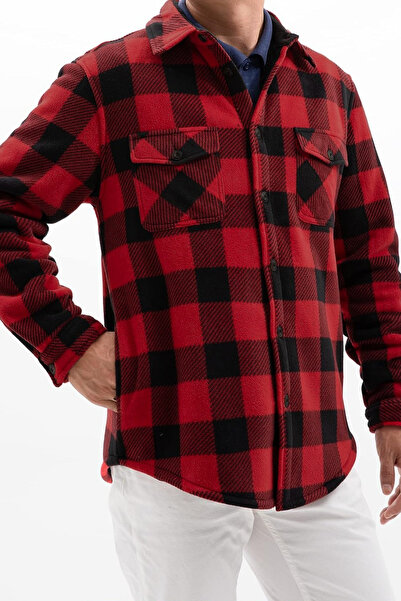 GHASSY CO. Men's Lumberjack Buttoned Four Pocket Outdoor Shirt Collar Fleece Jacket