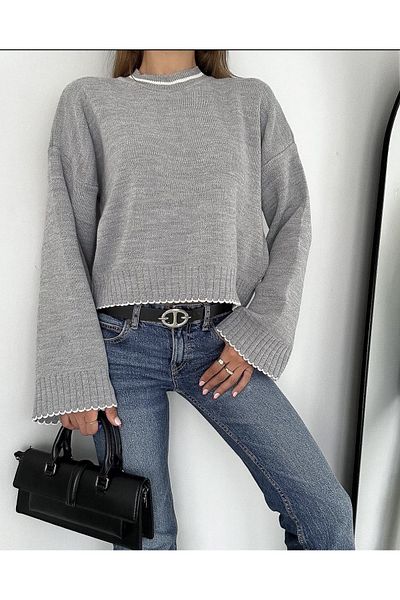NATUFIAN STORE Pulover de damă oversize cu margine brodată