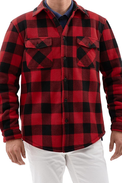 GHASSY CO. Men's Lumberjack Buttoned Four Pocket Outdoor Shirt Collar Fleece Jacket