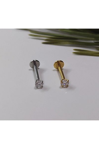 Işıl Işıl Surgical Steel Zircon Stone Silver Grey+ Gold Piercing, Earring, Cartilage, Tragus, (Set of 2 10 Mm)