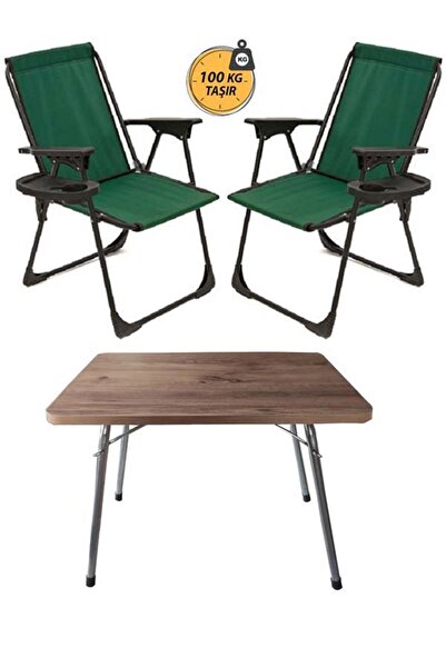 KS KampSeti 2 Adet Katlanır Kamp Sandalye ve Masa Seti-Taşınabilir Piknik Bah...