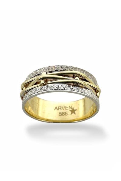 MaGold Hasır Sepet Örme El Üretim Özel Tasarım 14 Ayar Altın Alyans Yüzük