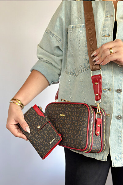 Just Polo مجموعة S5 باللون الأحمر - حقيبة كتف متوسطة الحجم مكونة من 5 أقسام 2053