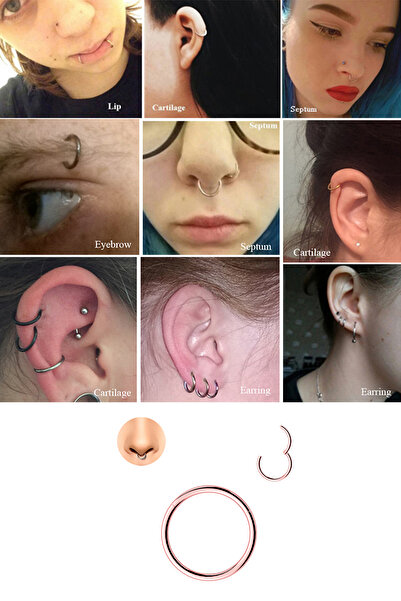 depozoom Cerrahi Çelik Kıkırdak Tragus Halka Klipsli 8 Mm Piercing Roze