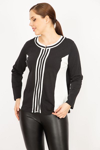 Şans Women's Black Large Size Front Zipper Unlined Sports Jacket 65n35945