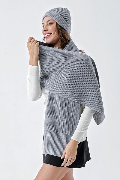 CHUBA Gray Button Soft Knit Detailed Scarf Beanie Set - 24W132