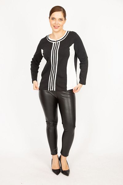 Şans Women's Black Large Size Front Zipper Unlined Sports Jacket 65n35945