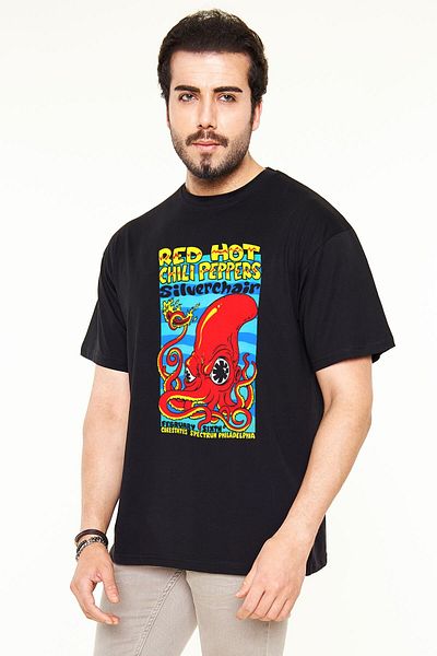 Pisa Art Унисекс черна тениска с овърсайз щампа Red Hot Chili Peppers - RHCP Silverchair