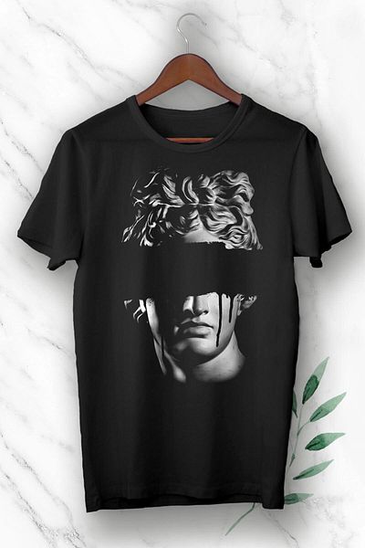 Pisa Art Унисекс тениска с черна митологична статуя