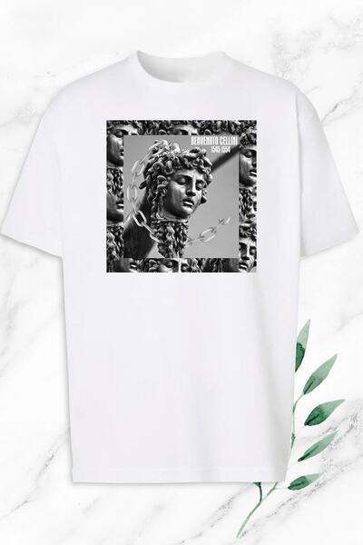 Pisa Art Tricou alb cu imprimeu cu statuie Medusa Mythology oversize