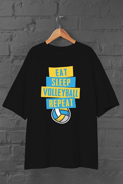 Pisa Art Унисекс черна тениска с голям размер - принт Eat Sleep Volleyball - повторение на волейбол