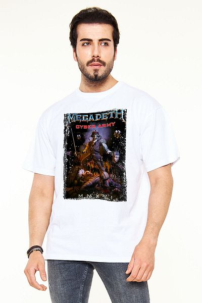 Pisa Art Megadeth - Cyber ​​Army Unisex εμπριμέ υπερμεγέθη λευκό μπλουζάκι