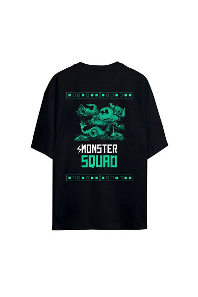 Pisa Art Черна тениска с щампа от 100% памук Monster Squad, голям размер и щампи отзад и отпред