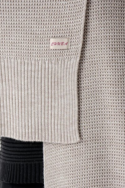 CHUBA Women's Soft Buttoned Knitted Detailed Scarf Beanie Set Beige 24W132