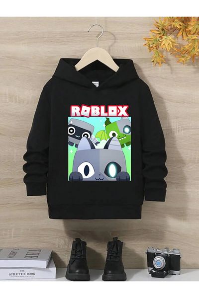 Daxia Черен суичър с качулка DAXİA Unisex Pet Simulator Roblox