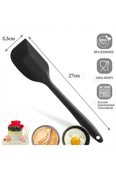 viarella Black Large Size Fireproof and Non-Stick Silicone Spatula - Anti-Scratch