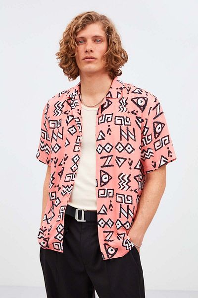 GRIMELANGE Sanremo Men's 100% Cotton Poplin Fabric Patterned Summer Shirt