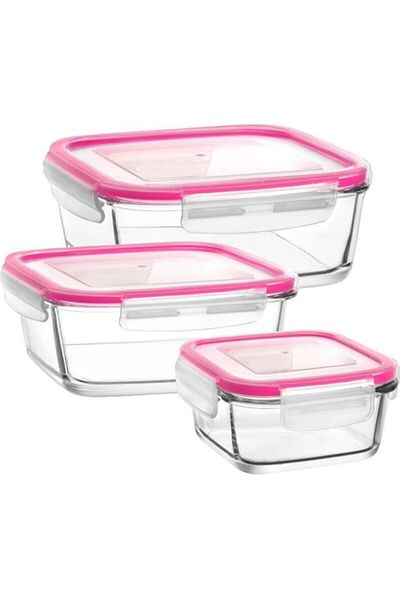 LAV Storage Container 3 Pieces Glass Square Locking Storage Container Fresco