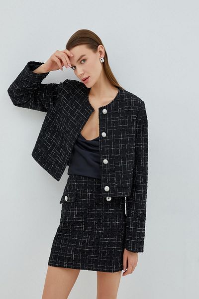 Koton Women's Black Plaid Jacket 3WAK50027IW