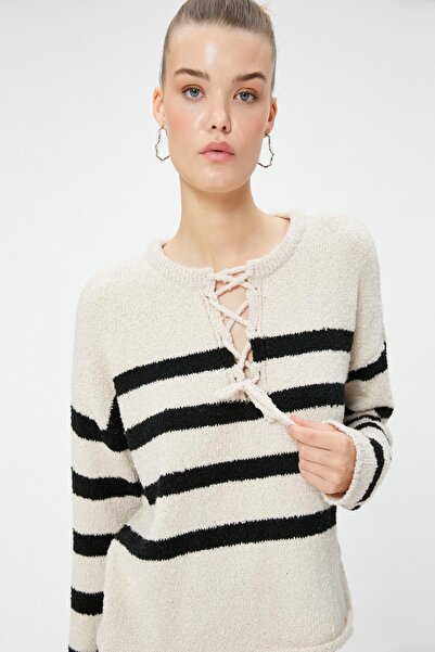 Koton Női bézs csíkos pulóver