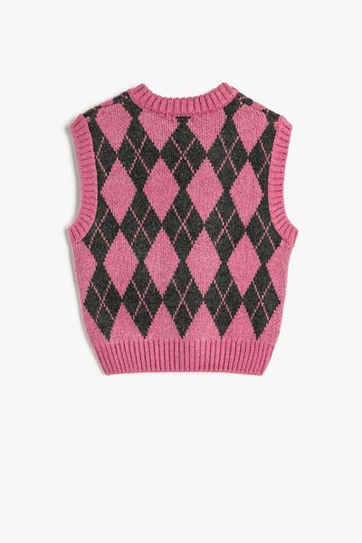 Koton Rosa gemusterte Strickjacke für Mädchen
