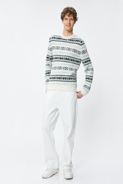 Koton Men's Gray Patterned Sweater