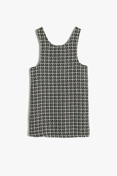 Koton Girl's Black Plaid Dress