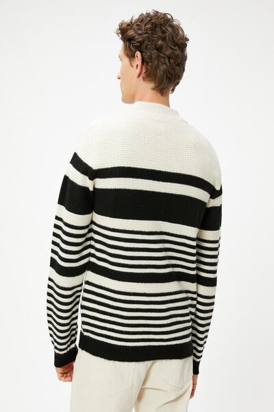Koton Men's Beige Striped Sweater