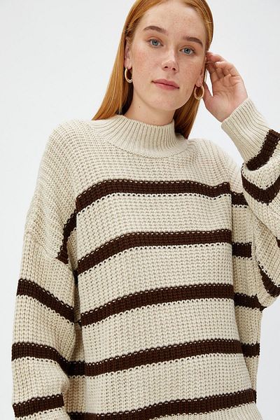 Koton Women's Brown Striped Sweater 4WAK90015HT