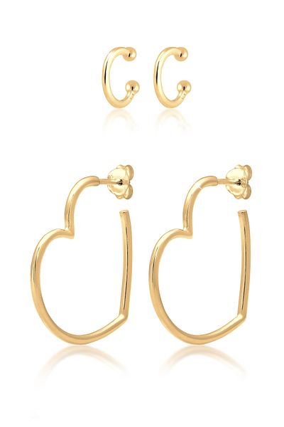 ELLI Ohrringe Creolen Earcuff Herz Liebe 2er Set 925 Silber