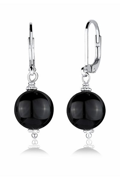 ELLI Ohrringe Basic Edelsteine Rund Klassisch Onyx Silber vergoldet