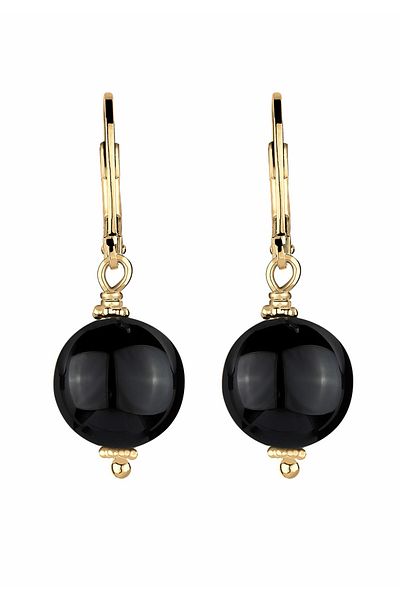 ELLI Ohrringe Basic Edelsteine Rund Klassisch Onyx Silber vergoldet