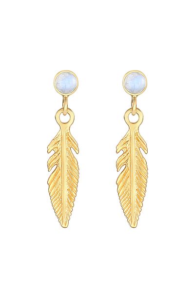 ELLI Ohrringe Feder Boho Hippie Mondstein 925 Gümüş