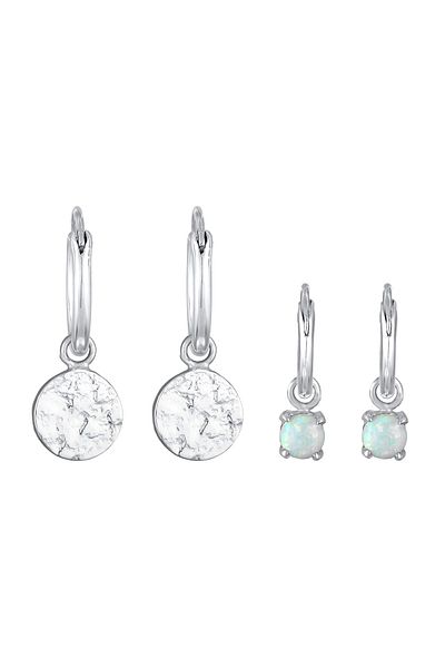 ELLI Ohrringe Creolen Plättchen Opal Edelstein 2er Set 925 Silber