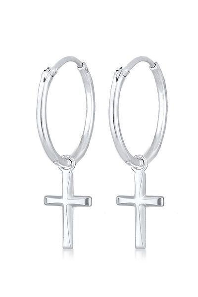ELLI Ohrringe Creolen Hänger Kreuz Glaube Din 925 Silber