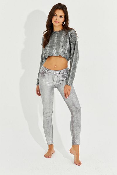 Cool & Sexy Women's Silver Color Denim Shiny Trousers OW143