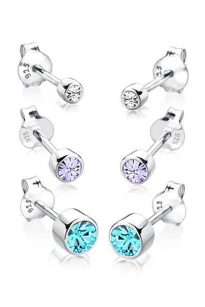 ELLI Ohrringe 3er Set Basic Kristalle 925 Silber